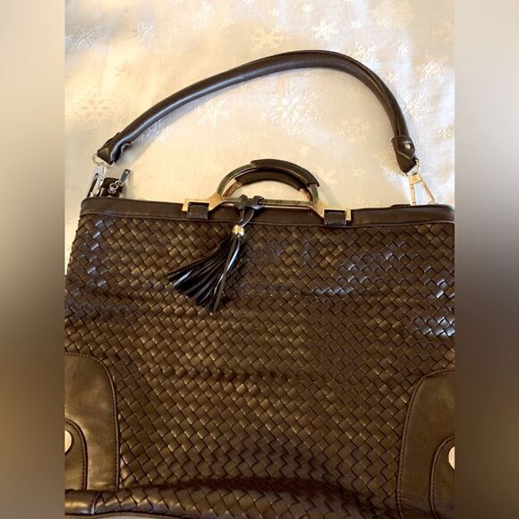 JM Convertible Handbag 3 Ways to Wear Brown Woven Vegan Leather Gorgeous - Picture 3 of 14